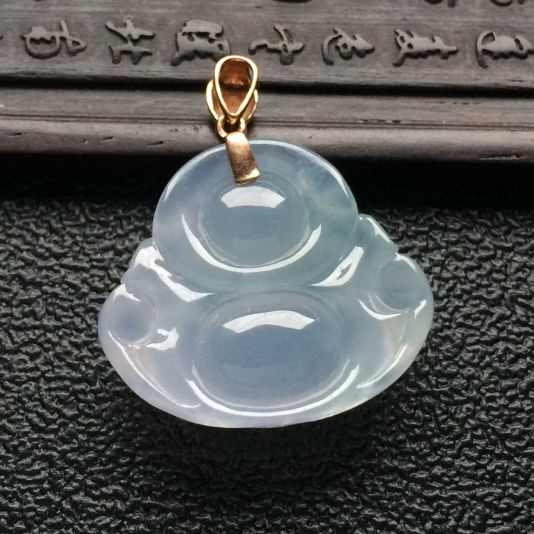 （超值推荐）冰种淡紫罗兰玉佛挂件（金扣）