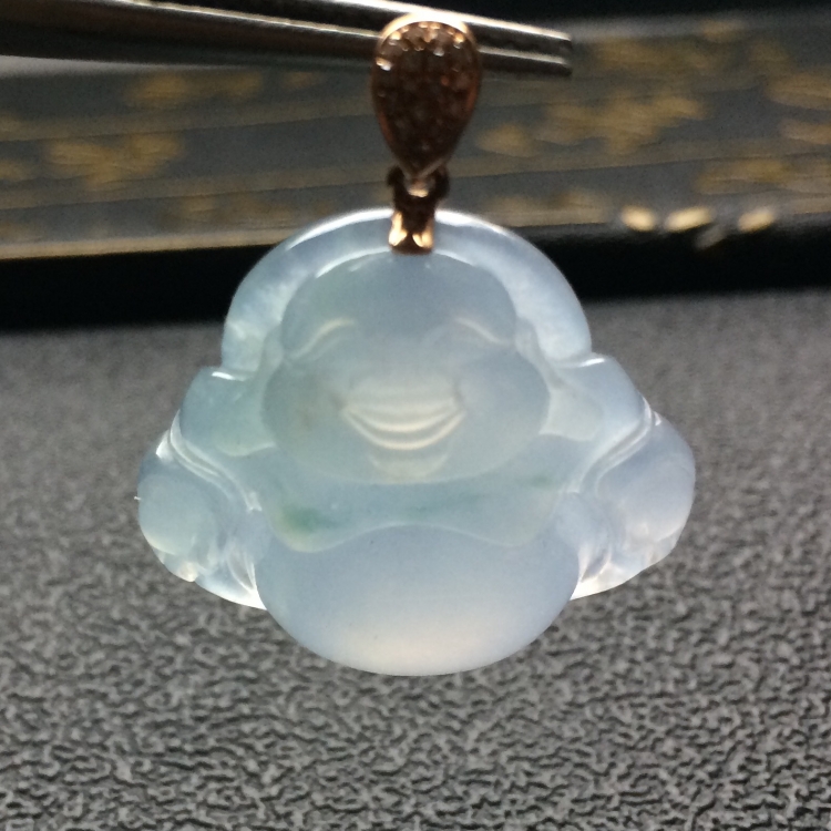 （超值推荐）冰种淡紫罗兰玉佛挂件（金扣）