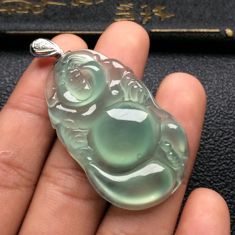 （超值推荐）冰种晴水布袋佛挂件（金扣）