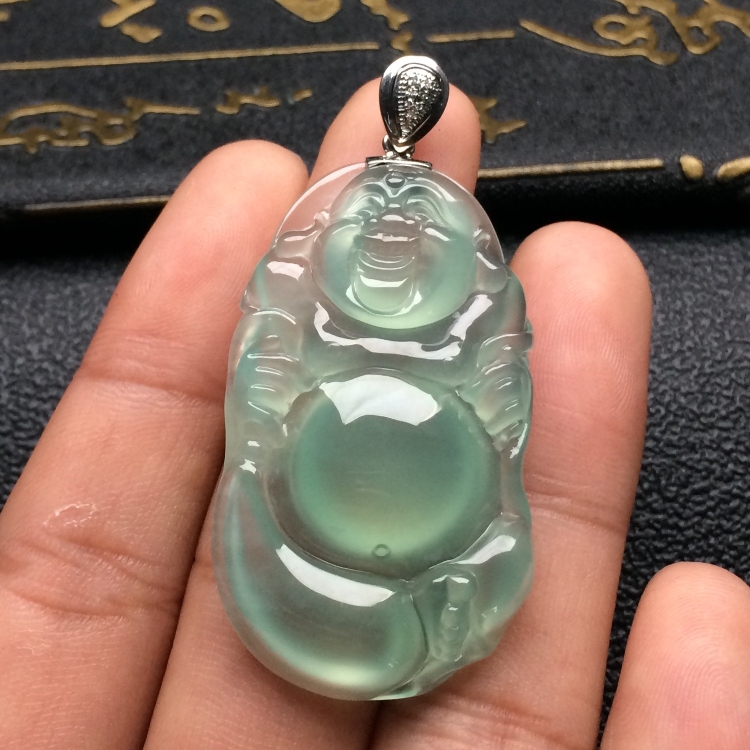 （超值推荐）冰种晴水布袋佛挂件（金扣）