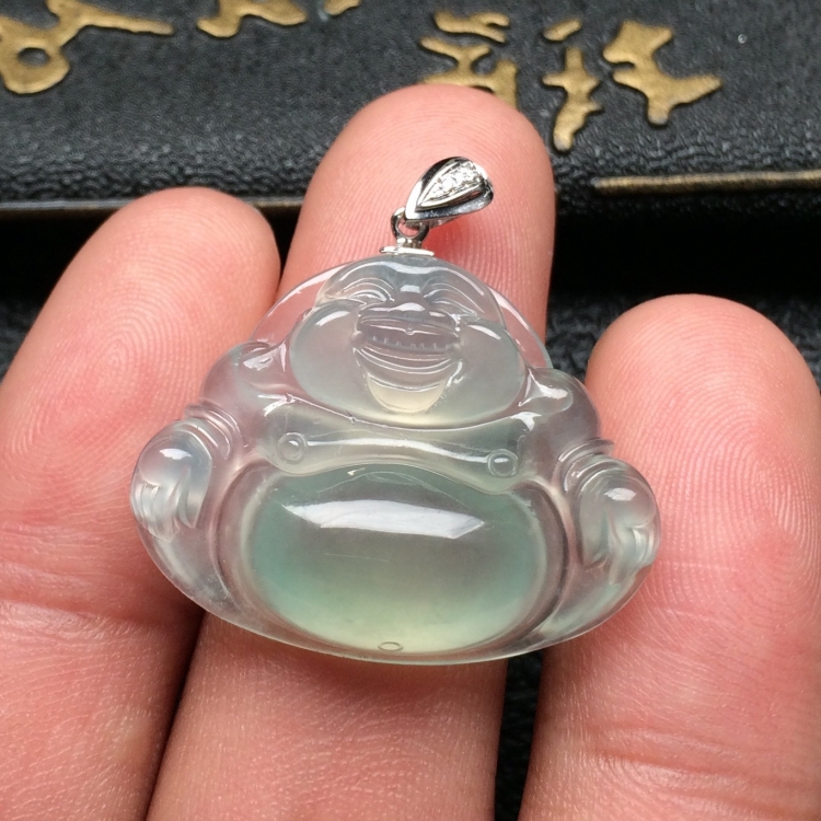 （超值推荐）冰种淡晴水玉佛挂件（金扣）