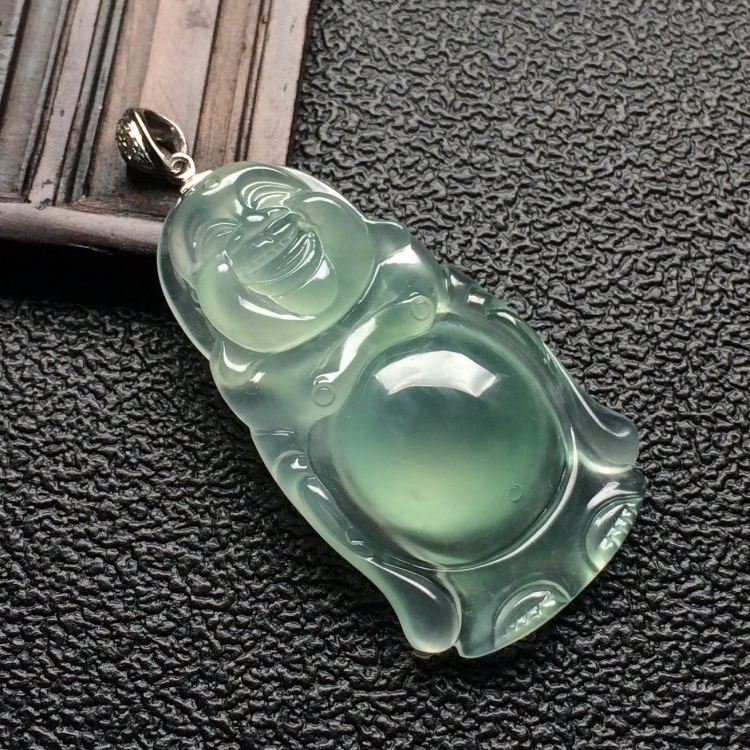 （超值推荐）冰种晴水站佛挂件（金扣）