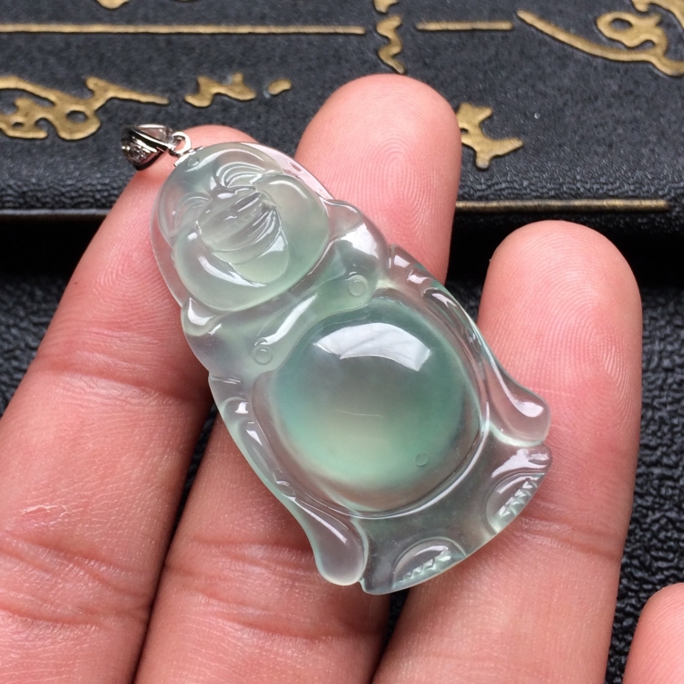 （超值推荐）冰种晴水站佛挂件（金扣）