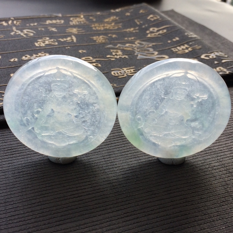 (超值推荐)冰种淡晴水观音菩萨挂件一对