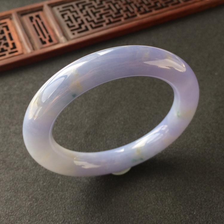 (超值推荐)糯冰种紫罗兰略飘花圆条手镯(55.7mm)
