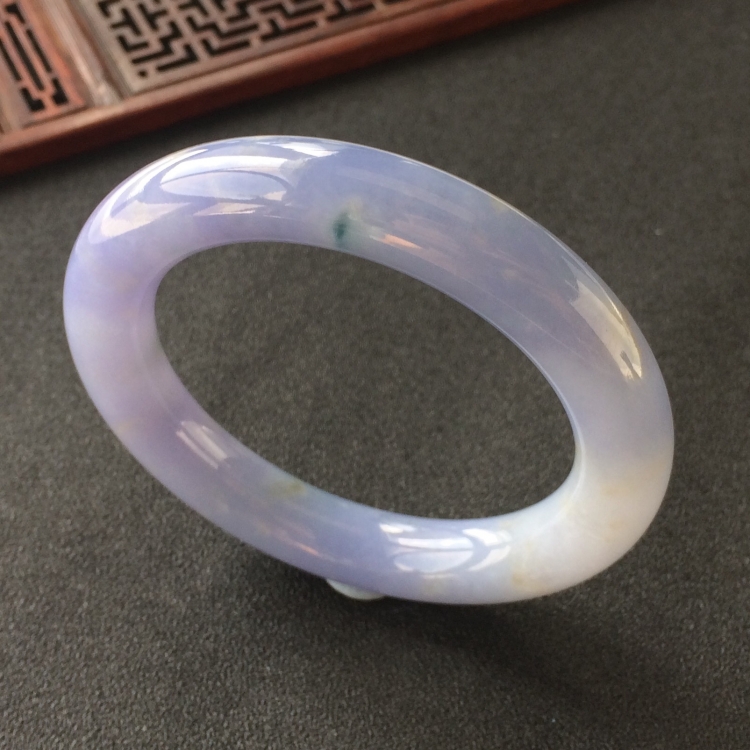 (超值推荐)糯冰种紫罗兰略飘花圆条手镯(55.7mm)