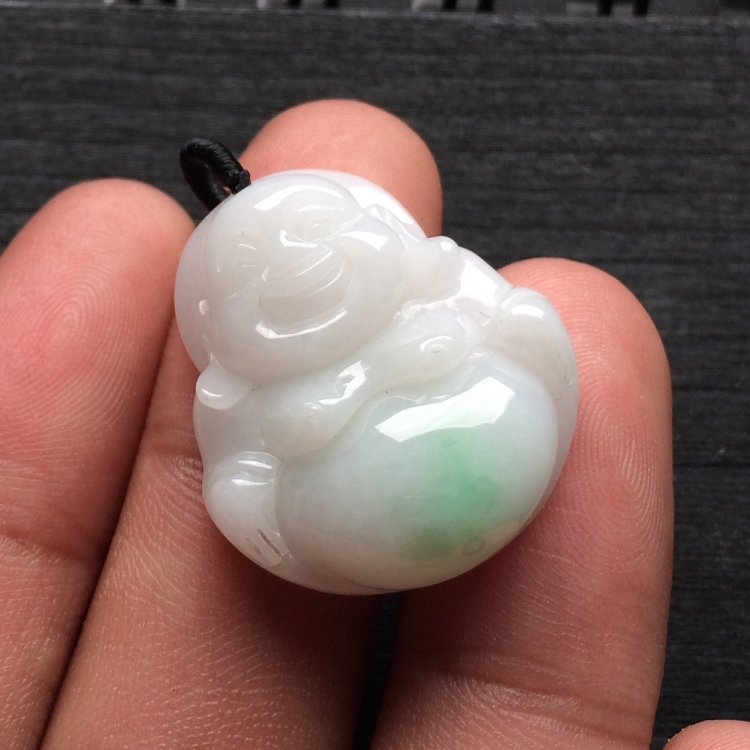 （超值推荐）糯冰种白底青玉佛挂件