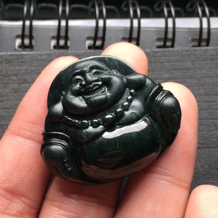 （超值推荐）细糯种墨翠玉佛挂件