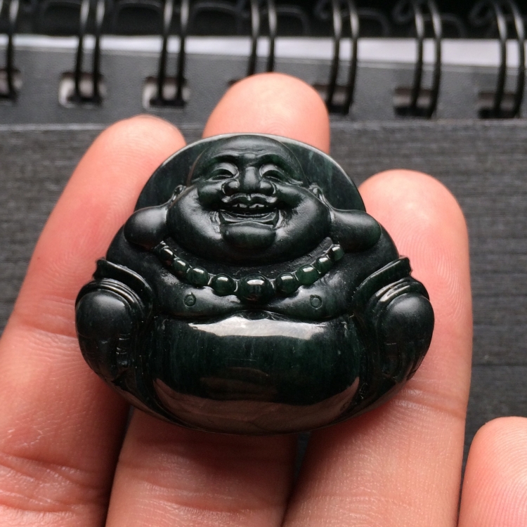 （超值推荐）细糯种墨翠玉佛挂件