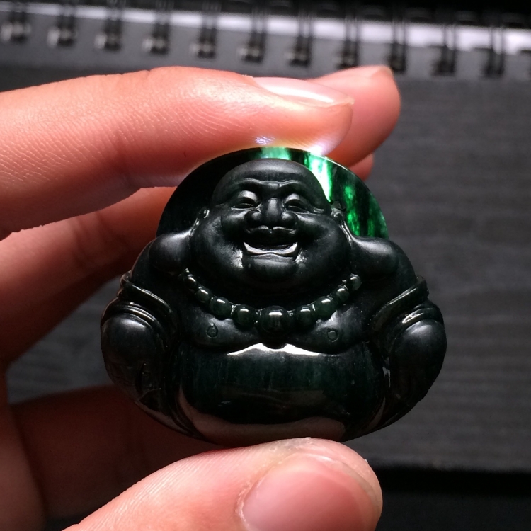 （超值推荐）细糯种墨翠玉佛挂件