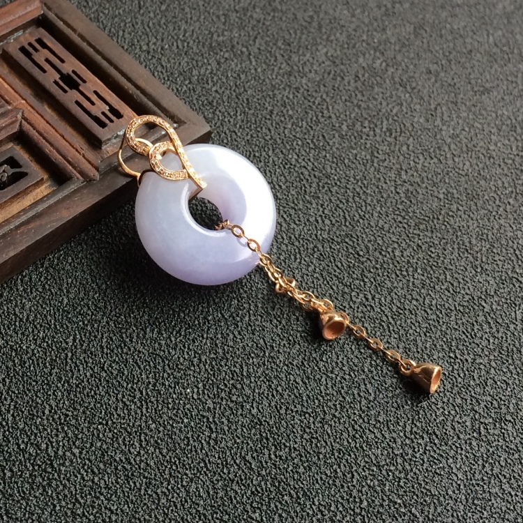 (超值推荐)糯冰种紫罗兰镶玫瑰金钻石平安环手链/胸坠(一套)