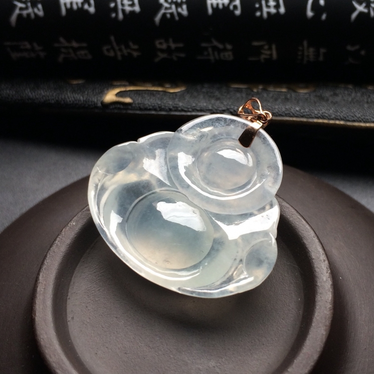 （超值推荐）冰种无色玉佛挂件（金扣）
