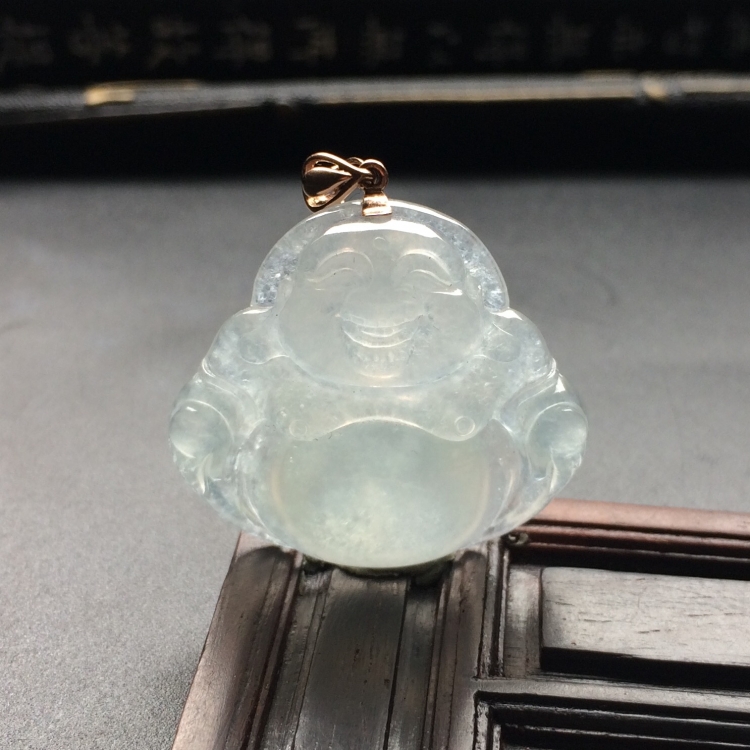（超值推荐）冰种无色玉佛挂件（金扣）