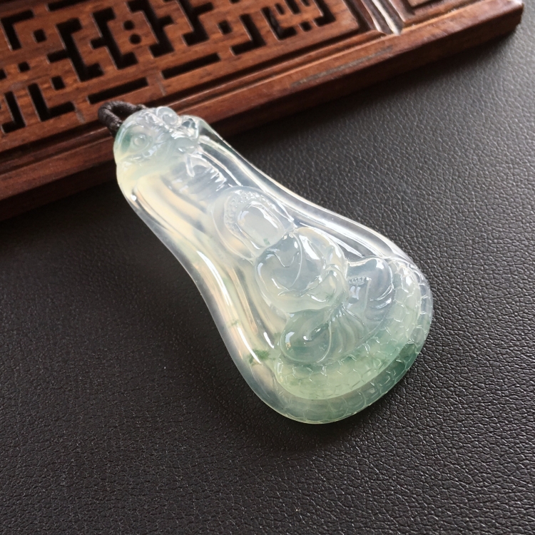 (超值推荐)冰种飘花龙树菩萨挂件
