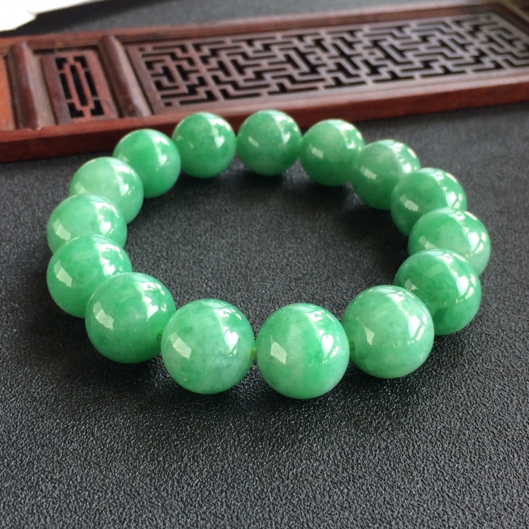 (超值推荐)糯冰种翠色圆珠手链