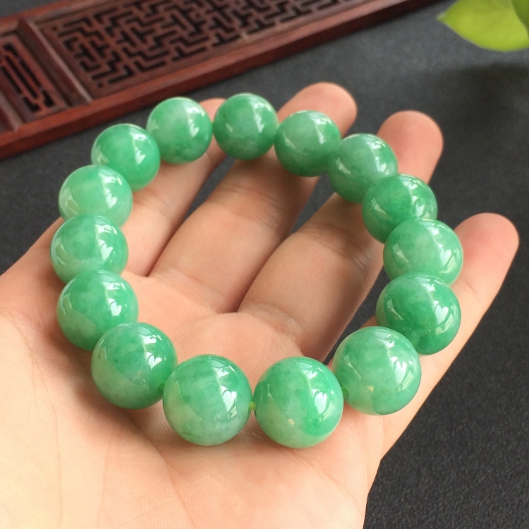 (超值推荐)糯冰种翠色圆珠手链