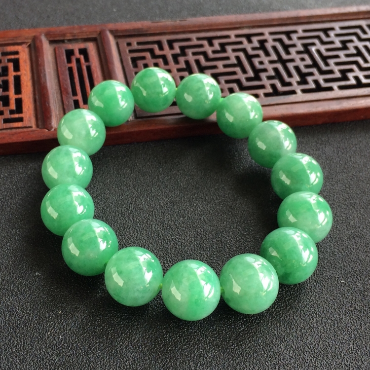 (超值推荐)糯冰种翠色圆珠手链