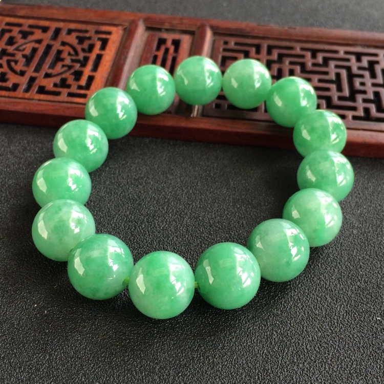 (超值推荐)糯冰种翠色圆珠手链