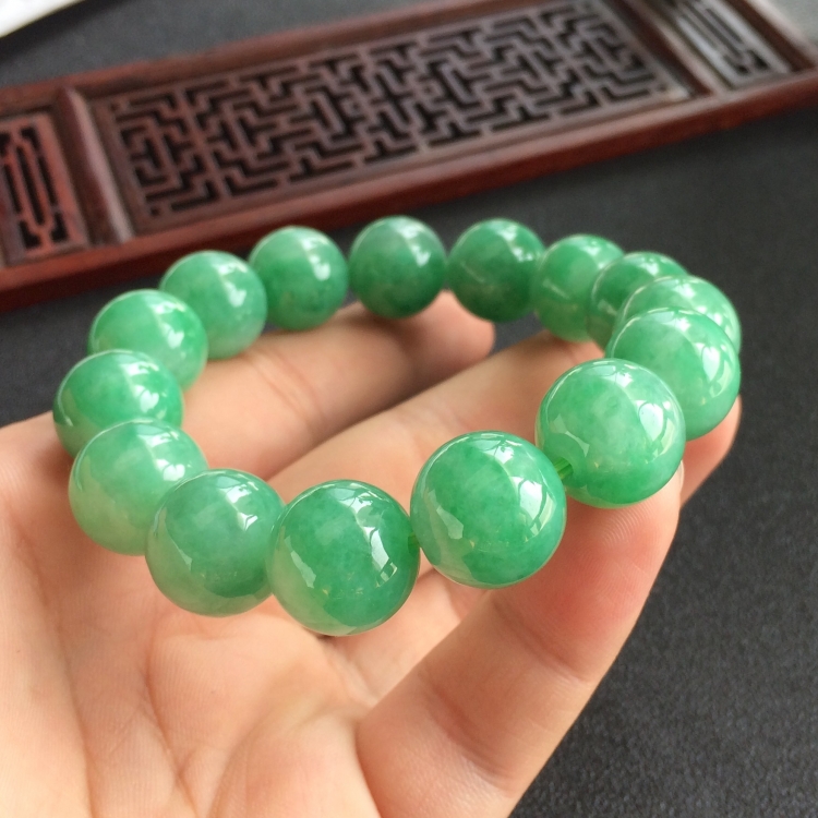 (超值推荐)糯冰种翠色圆珠手链