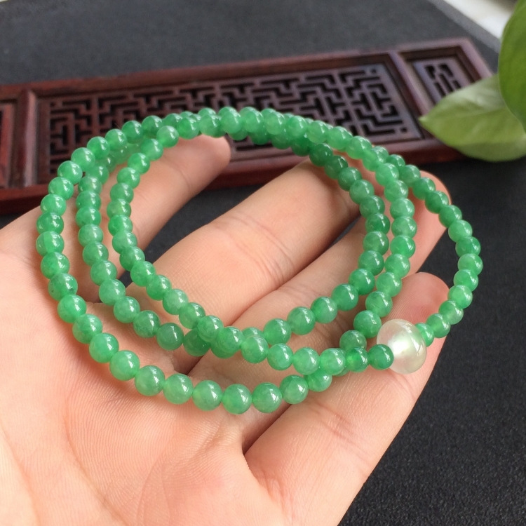 (超值推荐)糯冰种翠色圆珠手链