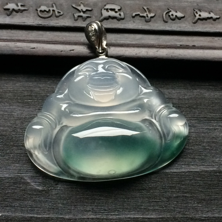 （超值推荐）冰种飘花玉佛挂件（金扣）