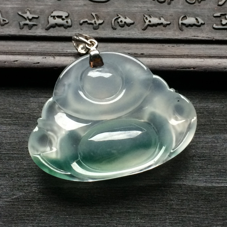 （超值推荐）冰种飘花玉佛挂件（金扣）