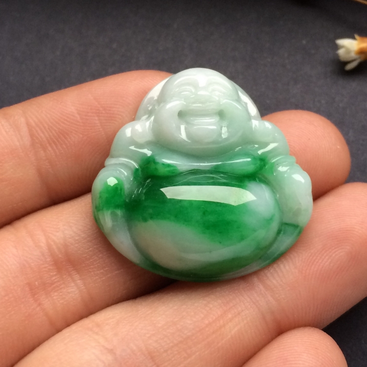 （超值推荐）糯冰种飘阳绿玉佛挂件
