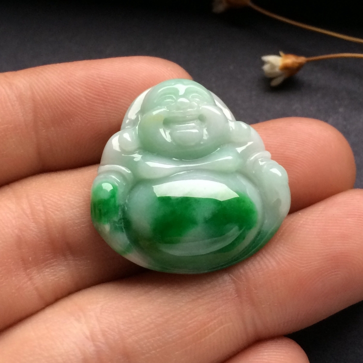 （超值推荐）糯冰种阳绿玉佛挂件
