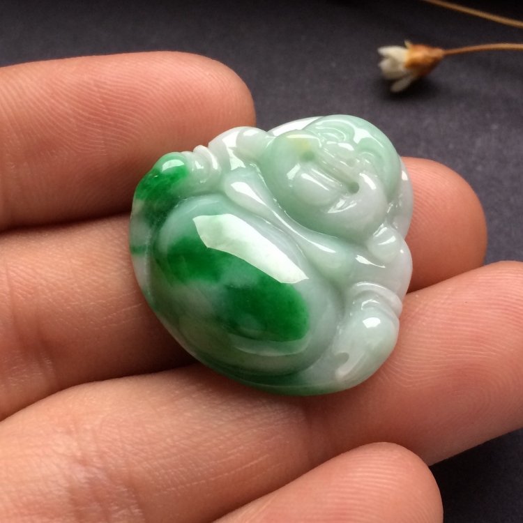 （超值推荐）糯冰种阳绿玉佛挂件