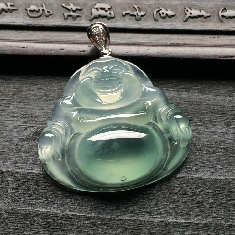（超值推荐）冰种淡晴水玉佛挂件（金扣）