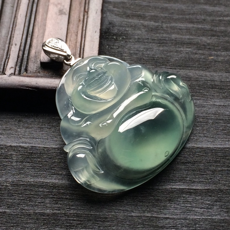 （超值推荐）冰种淡晴水玉佛挂件（金扣）