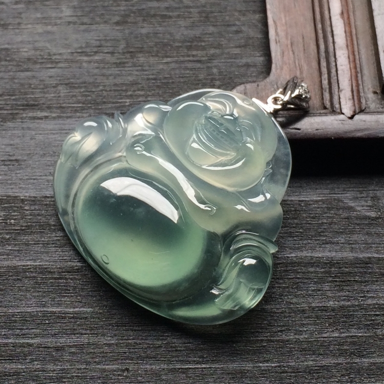 （超值推荐）冰种淡晴水玉佛挂件（金扣）