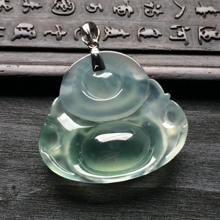 （超值推荐）冰种淡晴水玉佛挂件（金扣）