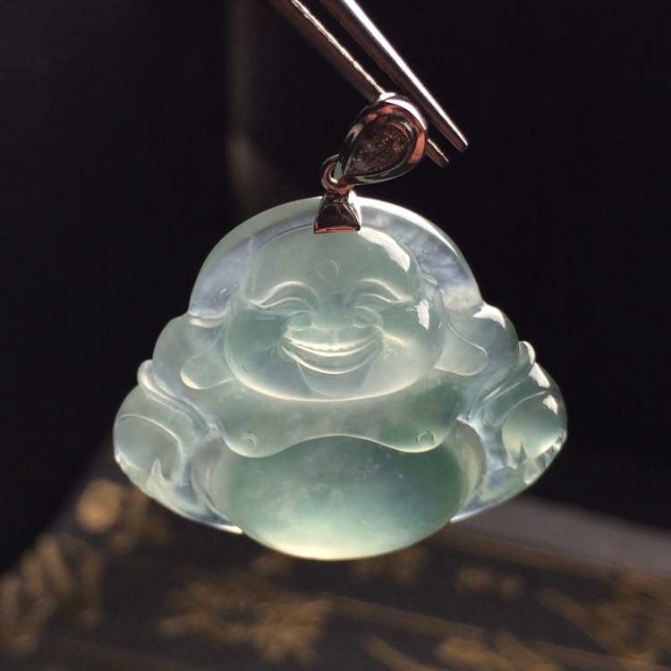 （超值推荐）冰种淡晴水玉佛挂件（金扣）
