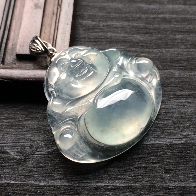 （超值推荐）冰种淡晴水玉佛挂件（金扣）