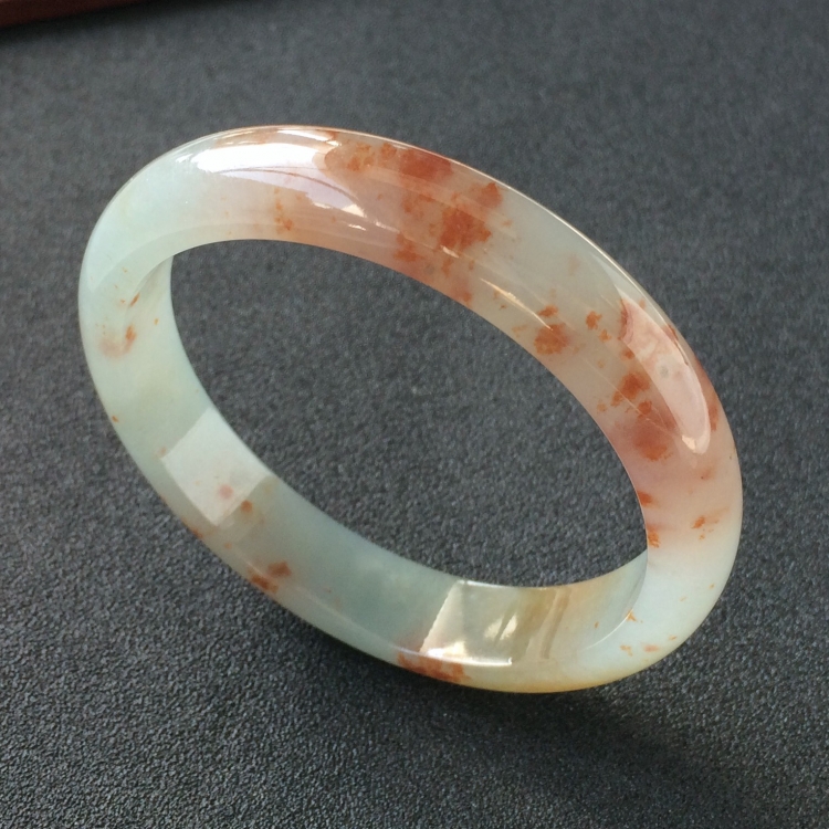 (超值推荐)糯冰种飘红花略带黄翡手镯(57.4mm)
