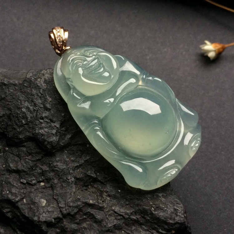 （超值推荐）冰种晴水站佛挂件（金扣）