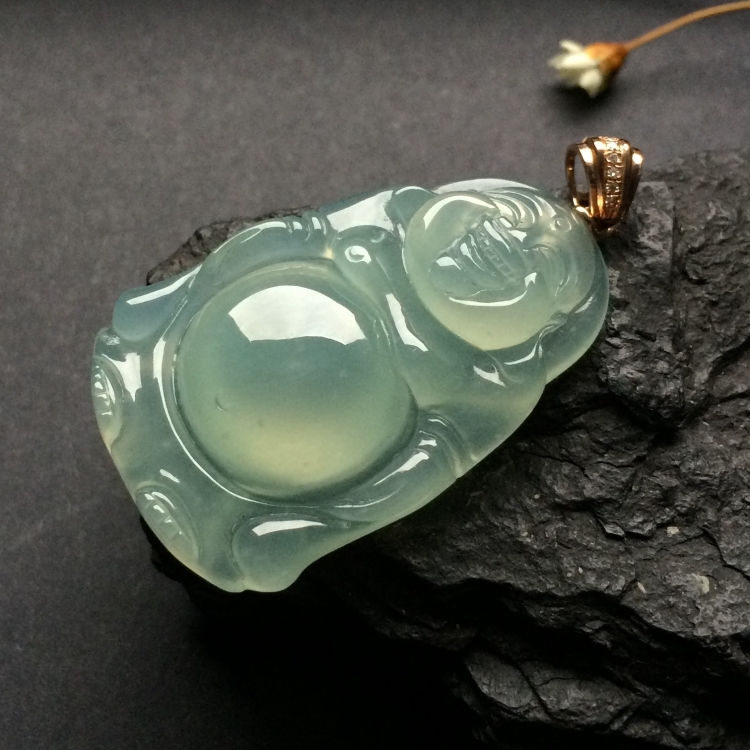 （超值推荐）冰种晴水站佛挂件（金扣）