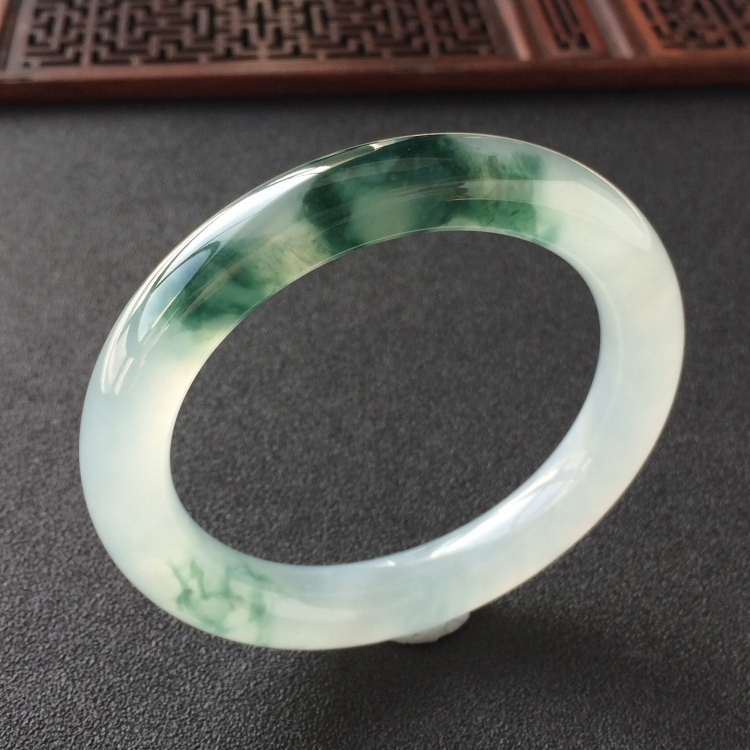 (超值推荐)冰种飘花圆条手镯(54.6mm)