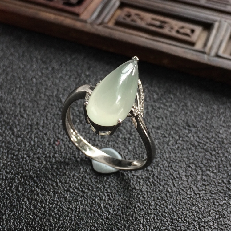 (超值推荐)冰种晴水镶白金钻石水滴戒指
