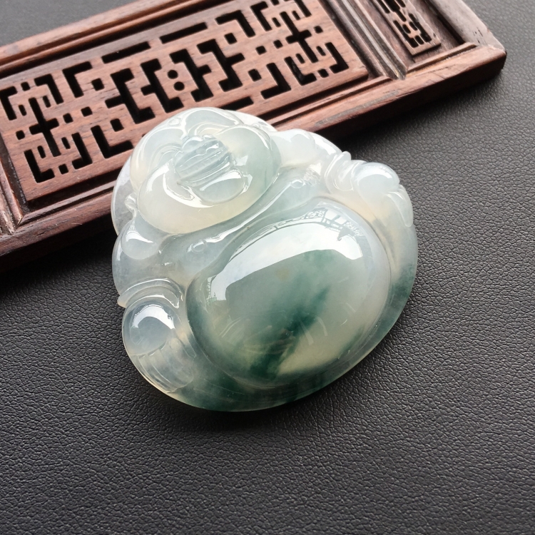 (超值推荐)糯冰种飘花玉佛挂件