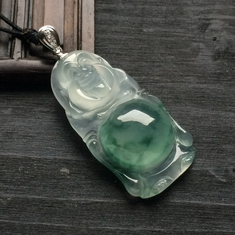 （超值推荐）冰种飘花站佛挂件（金扣）