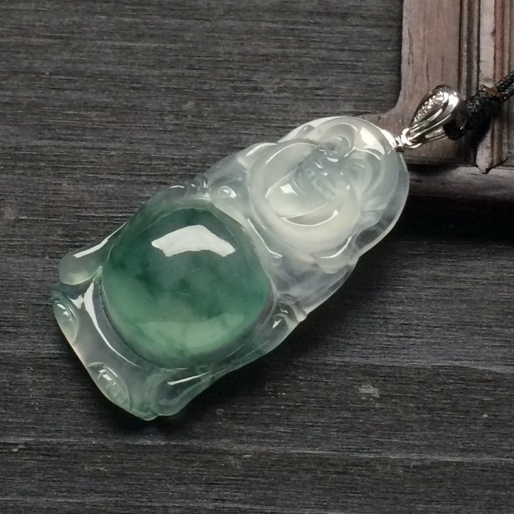 （超值推荐）冰种飘花站佛挂件（金扣）