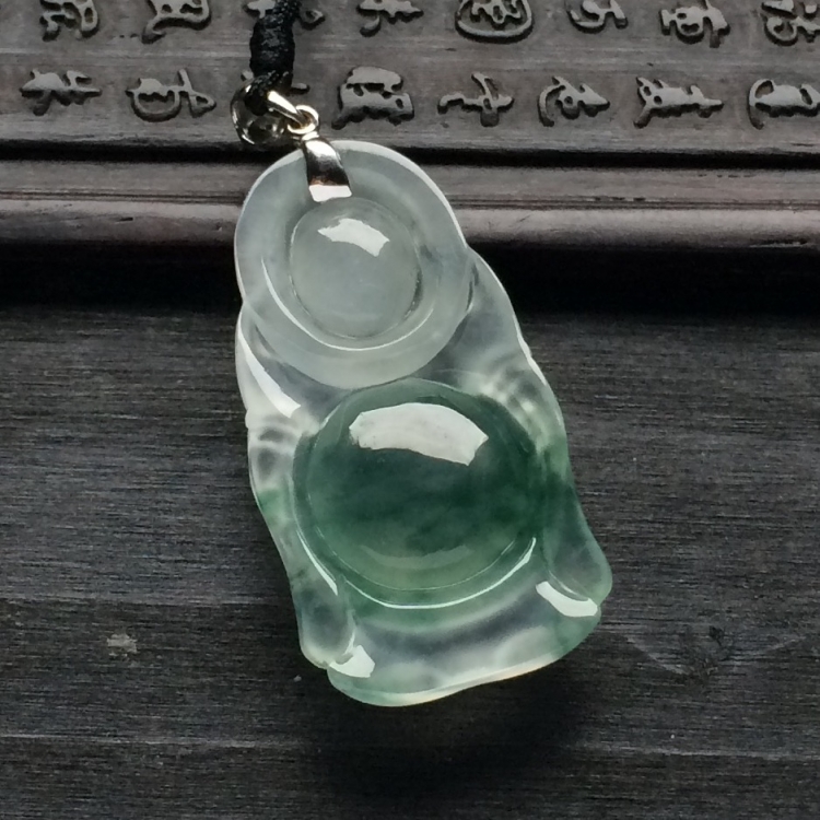 （超值推荐）冰种飘花站佛挂件（金扣）