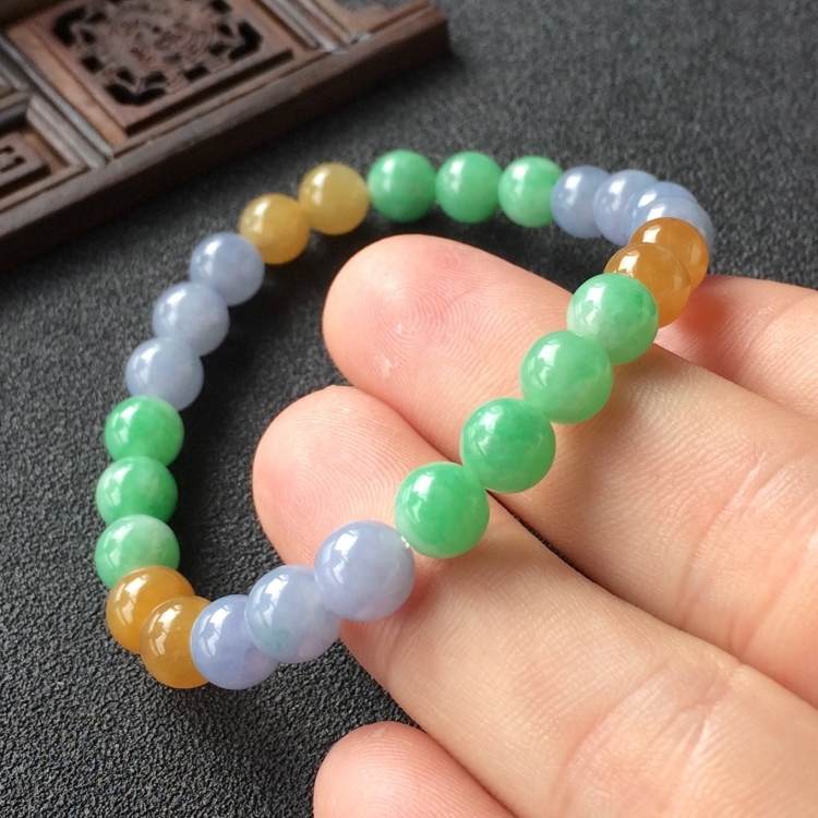 (超值推荐)糯冰种三彩圆珠手链