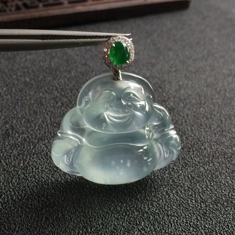 (超值推荐)冰种晴水玉佛挂件(金扣)
