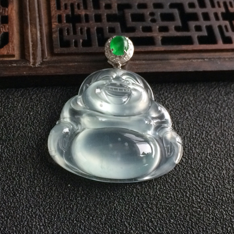 (超值推荐)冰种晴水玉佛挂件(金扣)