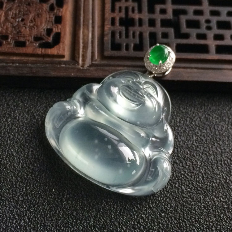 (超值推荐)冰种晴水玉佛挂件(金扣)