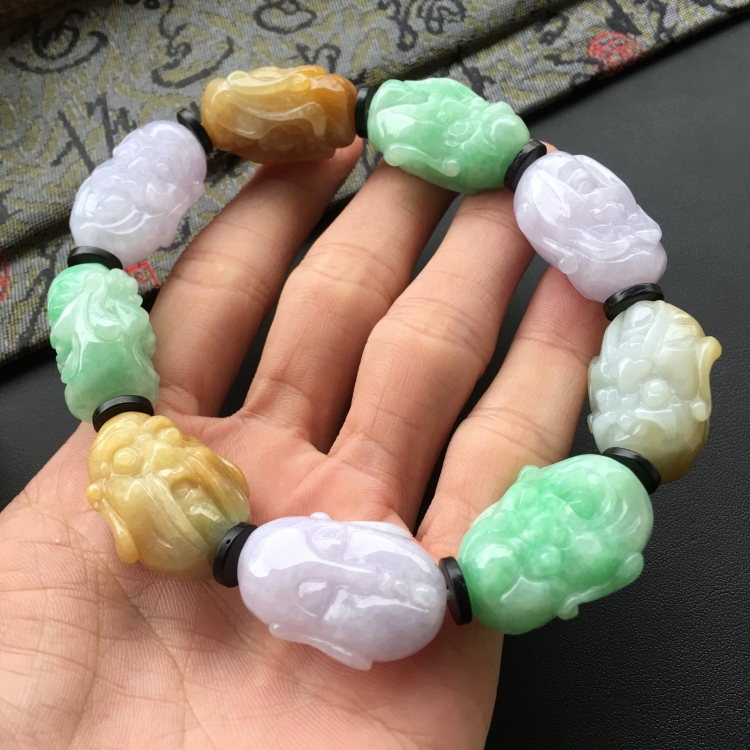(超值推荐)糯冰种三彩罗汉头手链