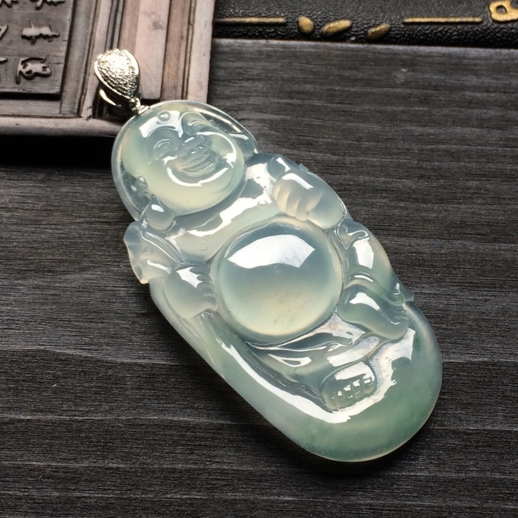 （超值推荐）冰种略飘花布袋佛挂件（金扣）